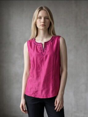A WILD THYME! FUSCHIA PINK W/BLACK EMBROIDERY & BEADING TANK STYLE TOP! SZ 22